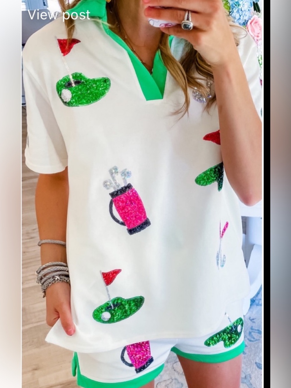 2 - Piece Sparkle Golf Polo Top and Shorts Set